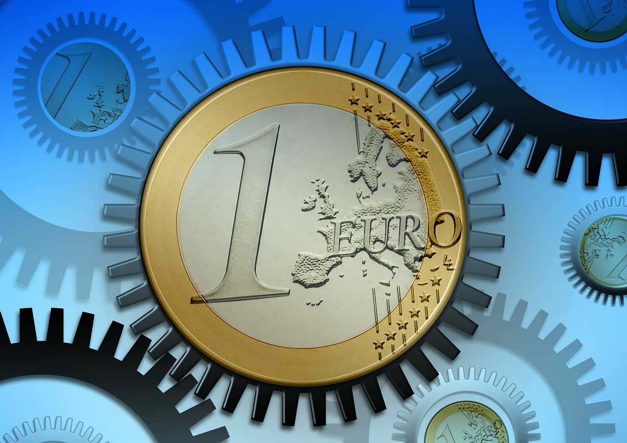 Euro Coins With Interconnnected Gears